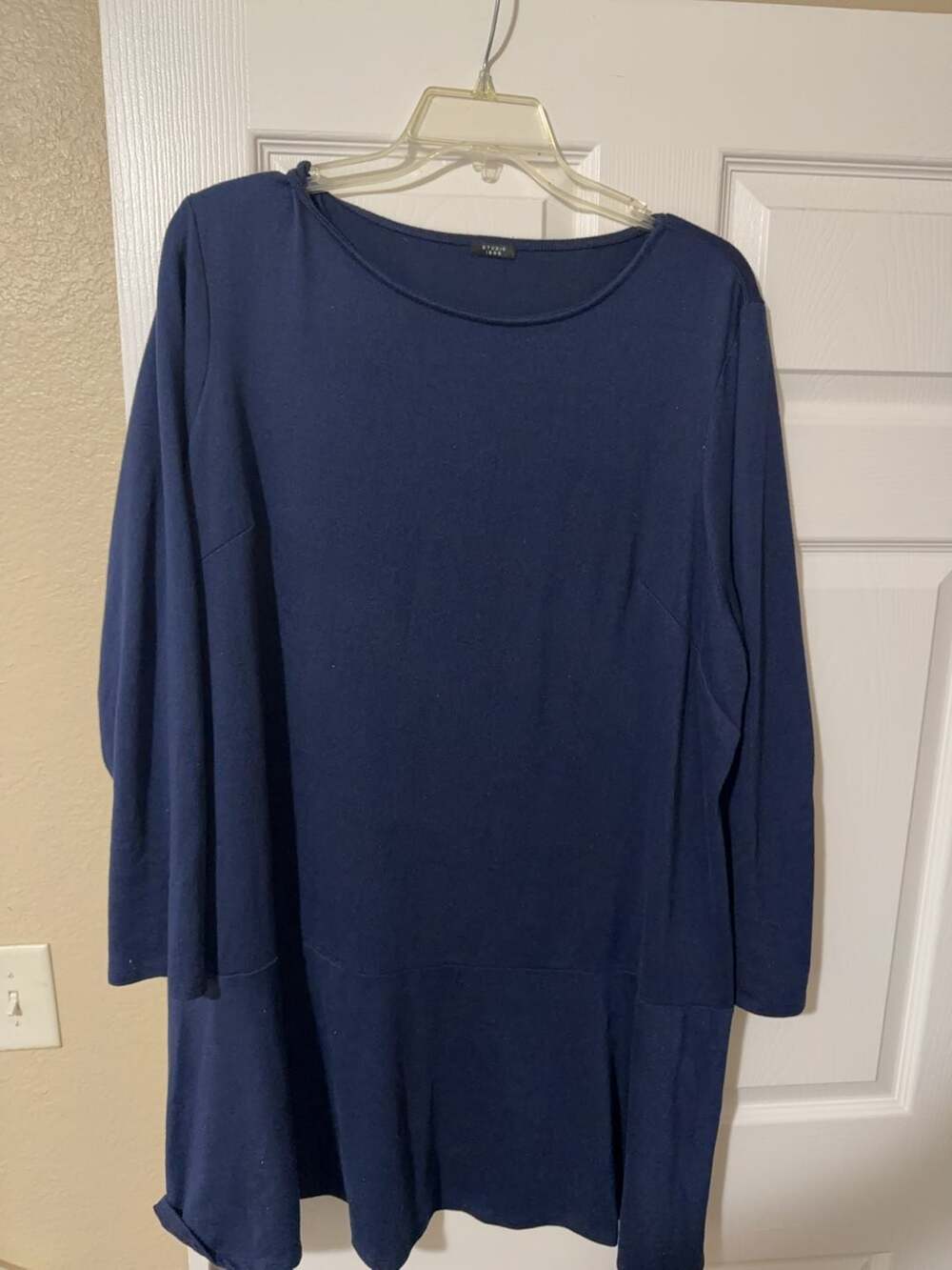 Studio 1886 Navy Blue Long Sleeve Boat Neck Peplum Tiered Tunic